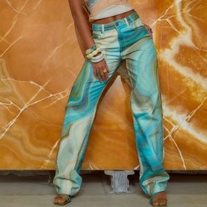 Jaded London Blue Marble Print Slouchy Boyfriend Fit Jeans size 26